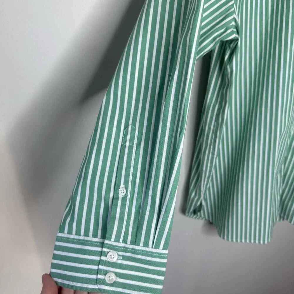 J. Crew Men’s Button Down Green White Stripe Dress Shirt Golf Men’s Size XL